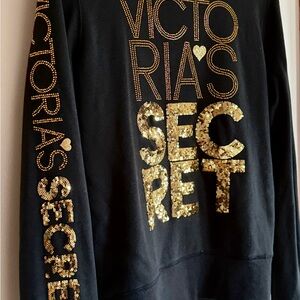 Victoria's Secret Black and Gold Zip up Sweatshirt XS